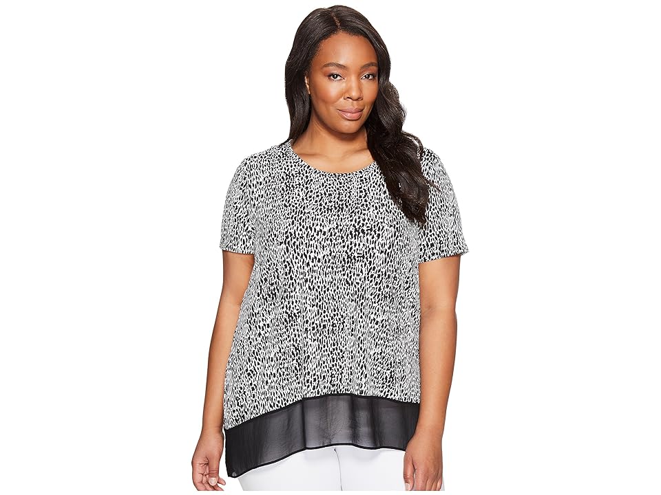 

Karen Kane Plus Plus Size Asymmetric Sheer Hem Top (Print) Women's Clothing