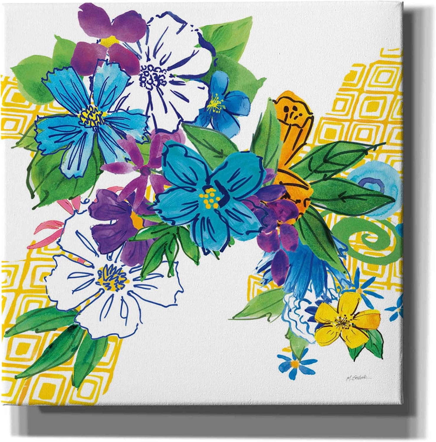 Epic Graffiti 'Flower Power III' by Mike Schick, Giclee Canvas Wall Art, 18"x18"