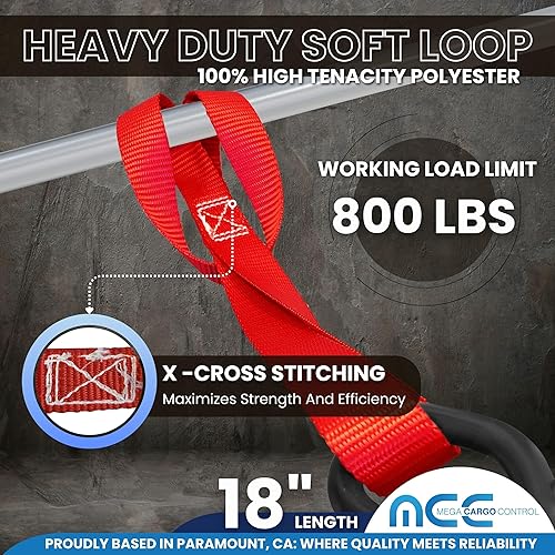 Miniatura 9 de Correas de amarre para motocicleta de bucle suave (4 unidades), capacidad de carga de 600 libras, fuerza de 1 x 18 pulgadas, amarres azules