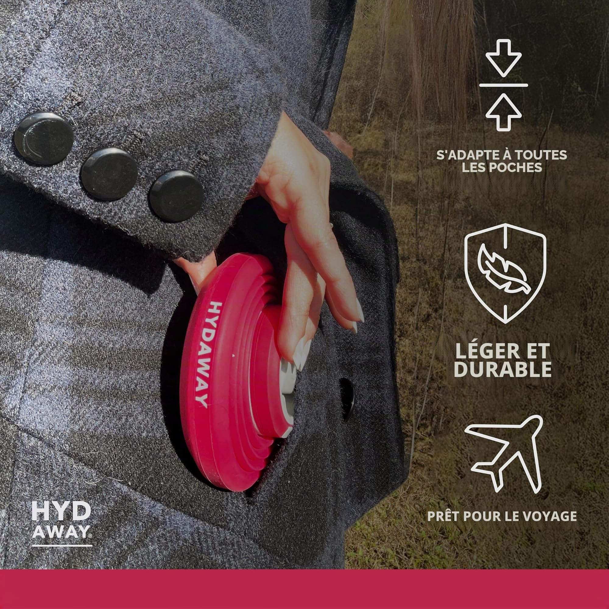 HYDAWAY - Bouteille d'eau pliable, couvercle à rabat, facile à emporter, pratique lors de vos déplacements, silicone de qualité alimentaire, 500 ml