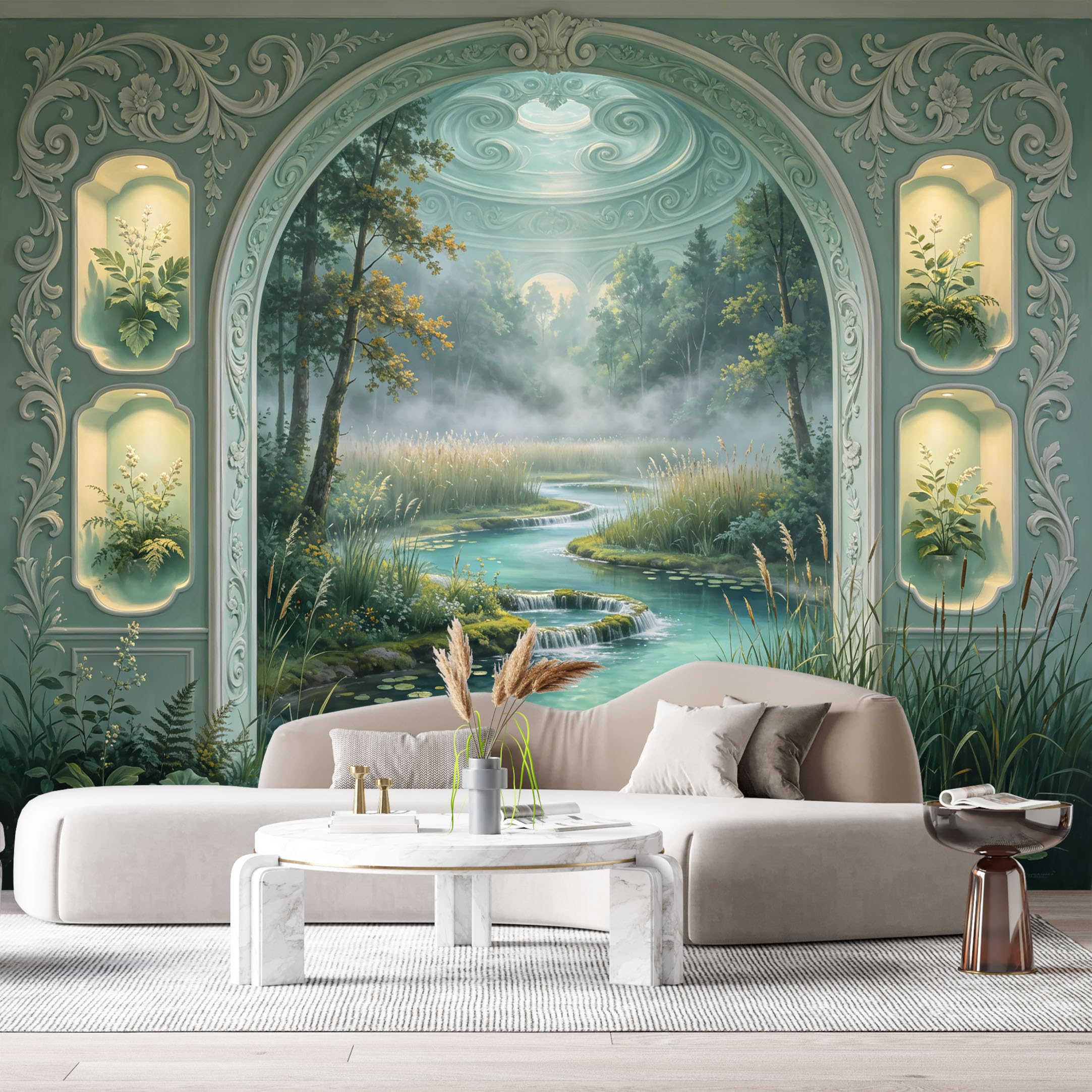 Custom Size Wall Murals Fantasy Landscape Waterfall Moonlight 3D Trompe L'Oeil SelfAdhesiveWall Fabric Removable Wallpaper Wall Decor for Living Room Bedroom Bathroom