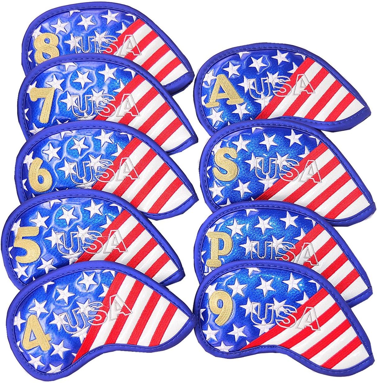 Golf Iron Covers USA Flag Design Thick Synthetic Leather Golf Iron Head Covers 9pcs/ Set