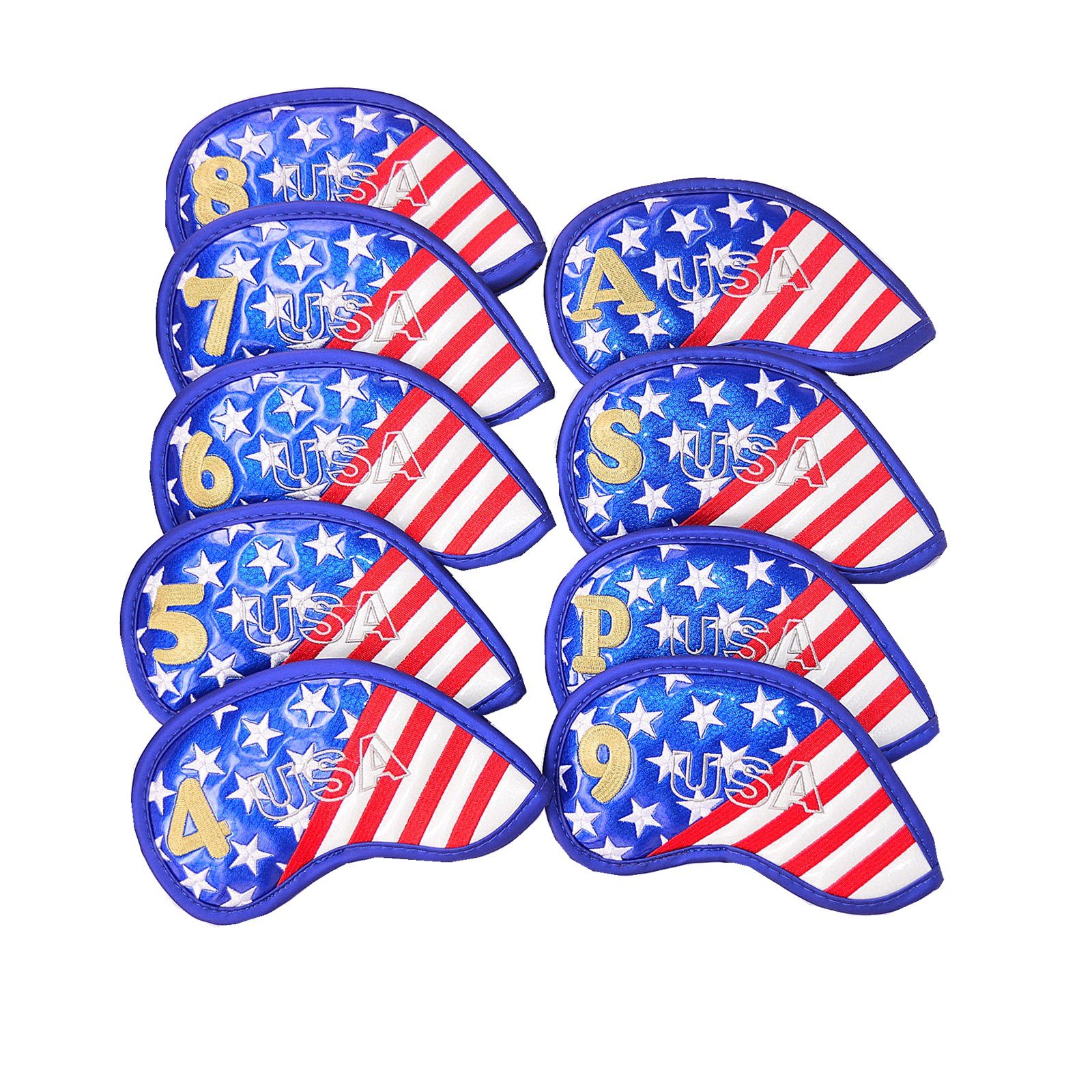 Golf Iron Covers USA Flag Design Thick Synthetic Leather Golf Iron Head Covers 9pcs/ Set