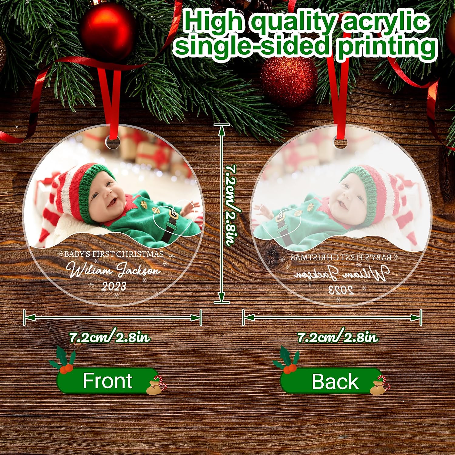 Personalized Christmas Acrylic Ornament Custom Photo Text Christmas Tree Decorations Customized Hanging Ornament Gift for Christmas Birthday 2024