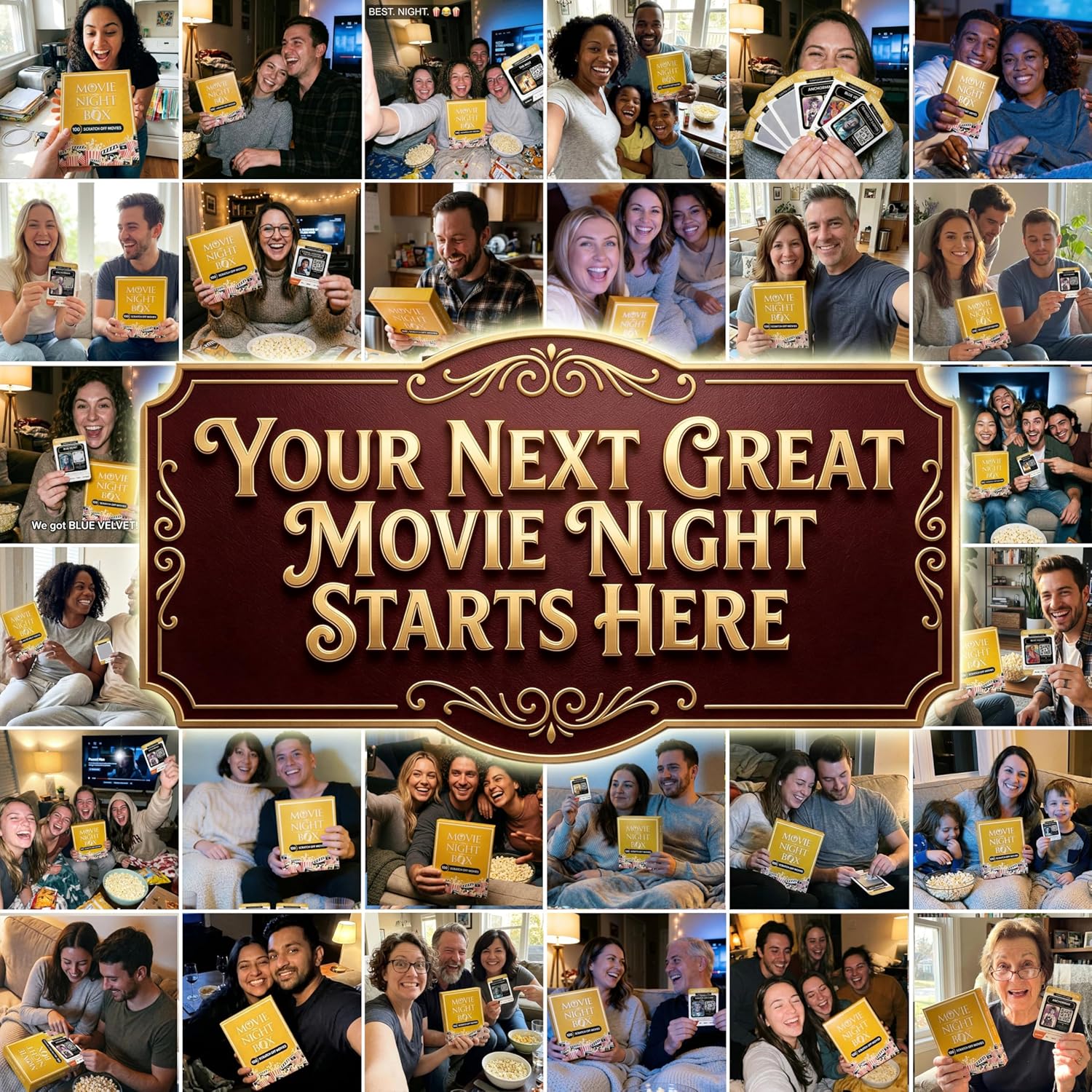 Movie Night Box: Top 100 Scratch-Off Movies & Hidden Gems - 10 Diverse Color-Coded Movie Genres - Interactive Game for Couples, Family, or Solo Entertainment - Gifts for Movie Lovers, Him, Her
