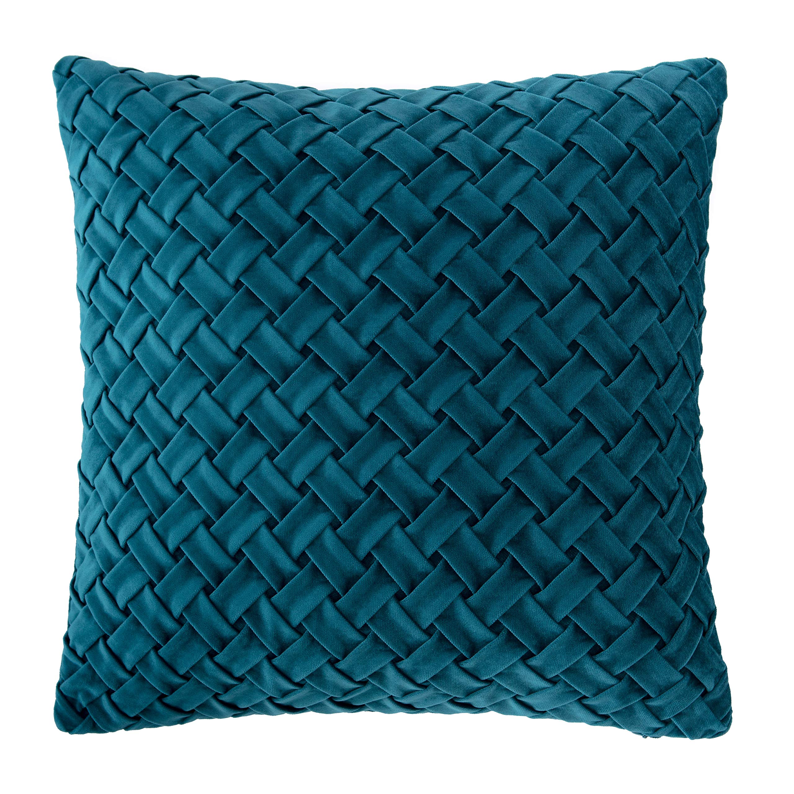 Chanasya Premium Lattice Textured Velvet Throw Pillow Cover - Plush Cover for Back Support Pillow - 18" x 18” - Teal