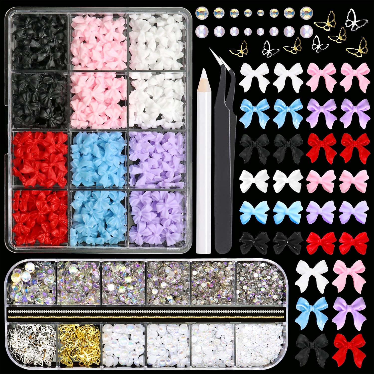 RODAKY Bow Nail Charms Set - Cute 3D Nail Art Gems