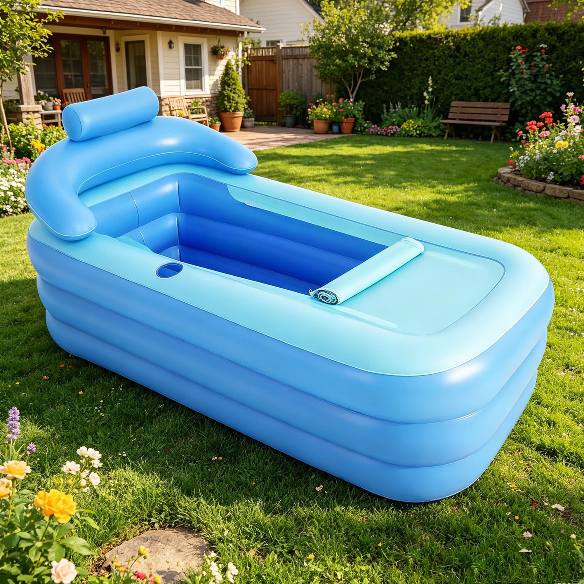 Bañera Plegable Adulto, 160x84x64cm Bañera Adulto Portatil, Exterior 2 Personas, Plegable y Fácil De Guardar, Bañera para Usar En Jardín, Terraza O Ducha Al Aire Libre