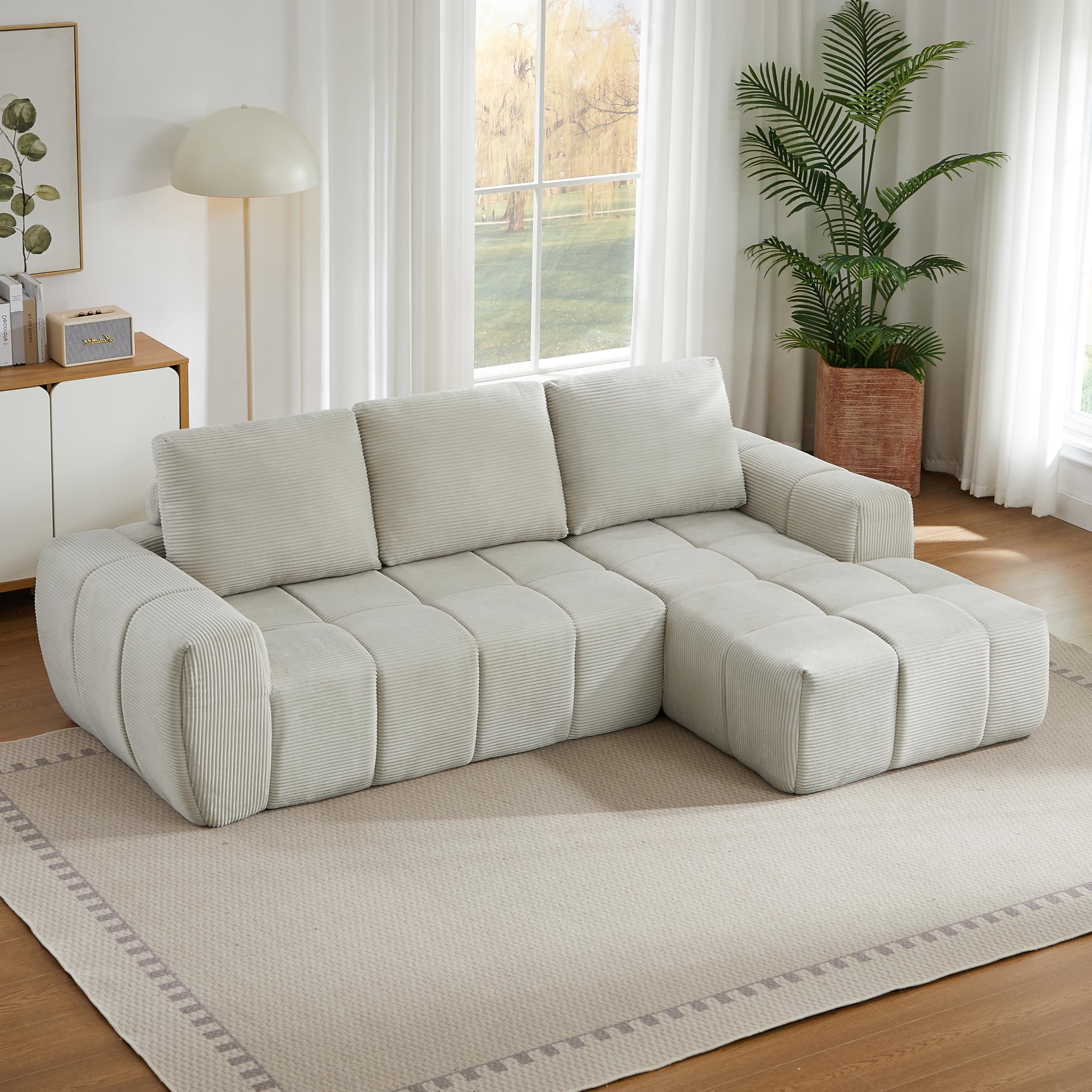 Divano letto a compressione, 255 cm, in velluto a L, con cuscino