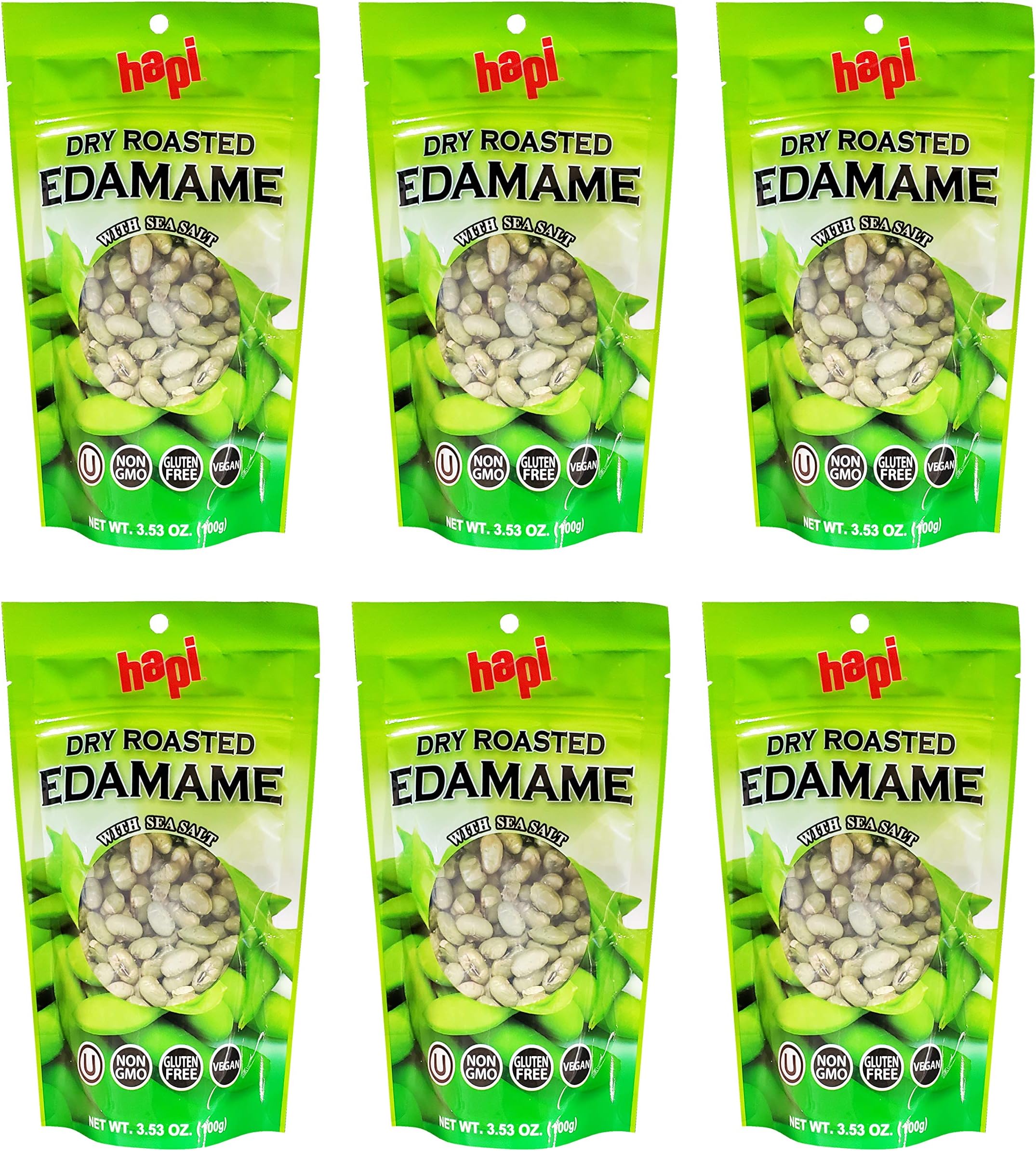 Hapi Dry Roasted Edamame with Sea Salt (6 Pack, Total of 21.18oz)