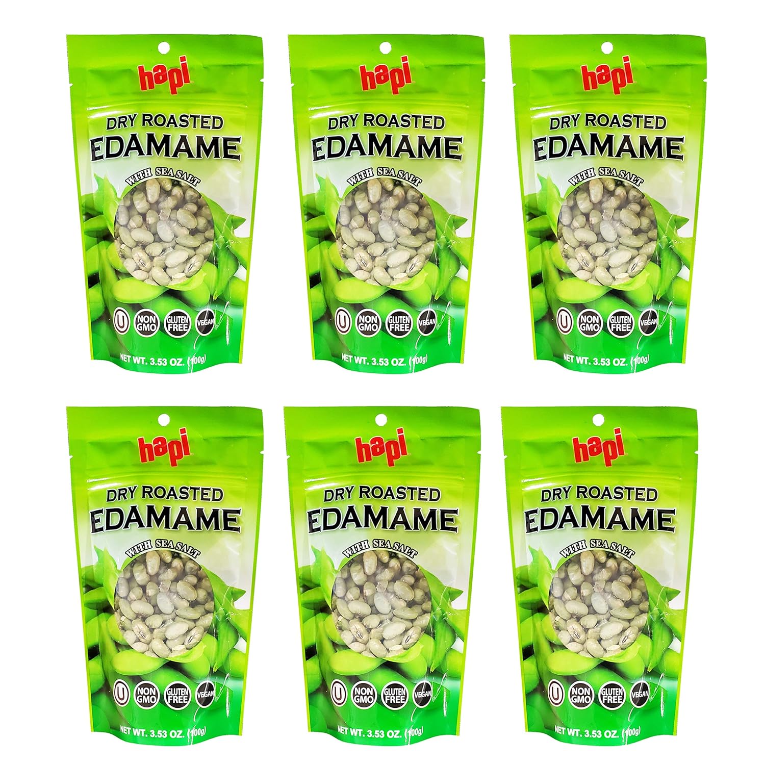 Hapi Dry Roasted Edamame with Sea Salt (6 Pack, Total of 21.18oz)