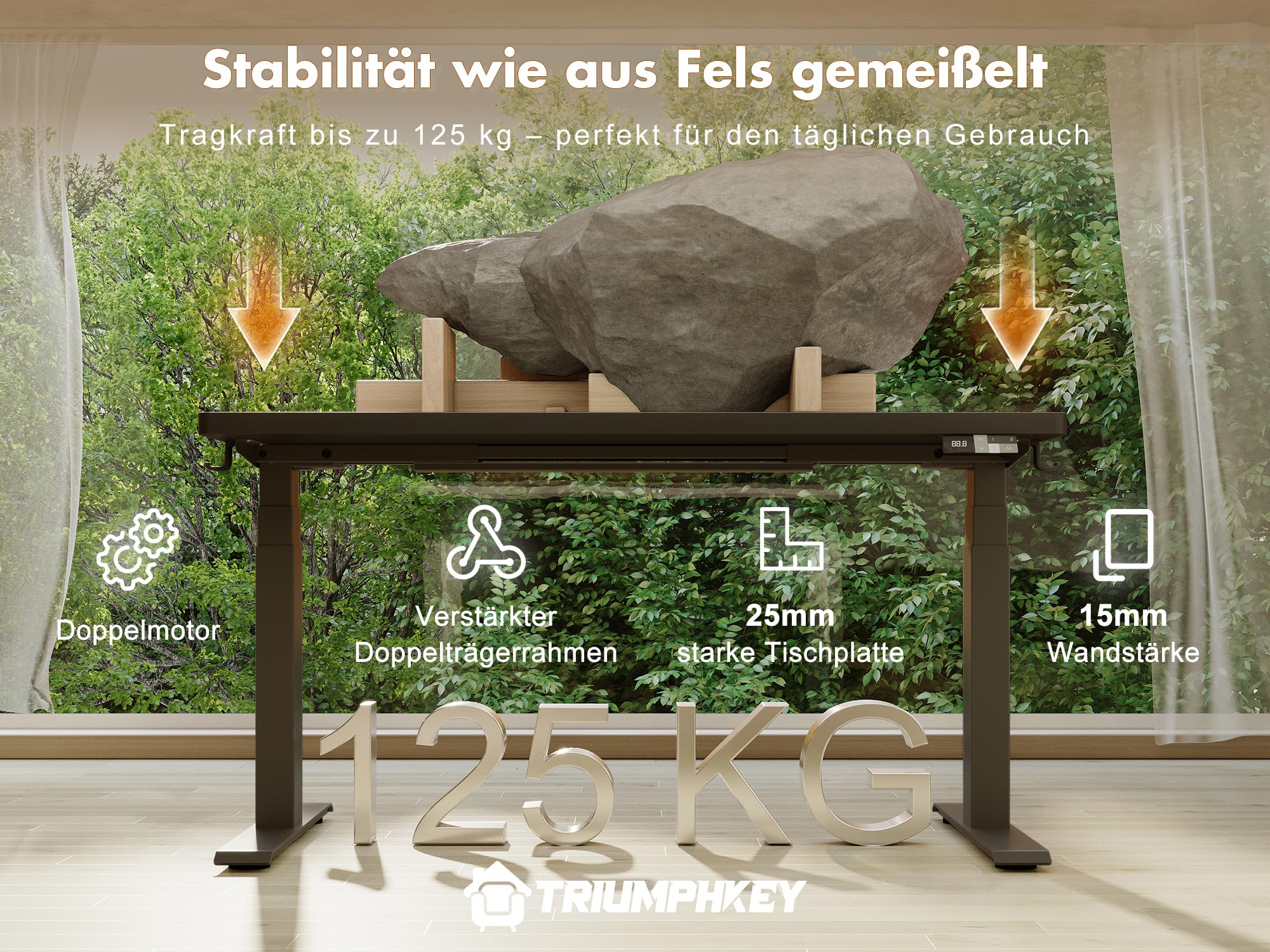 TRIUMPHKEY 180×80cm Höhenverstellbarer Schreibtisch mit 40mm/s Dualmotor und 25mm Durchgehende Tischplatte, Ergonomischer Bürotisch mit Smart Reminder für Tagessteh-Ziele, inkl.USB-C, 125kg Tragkraft