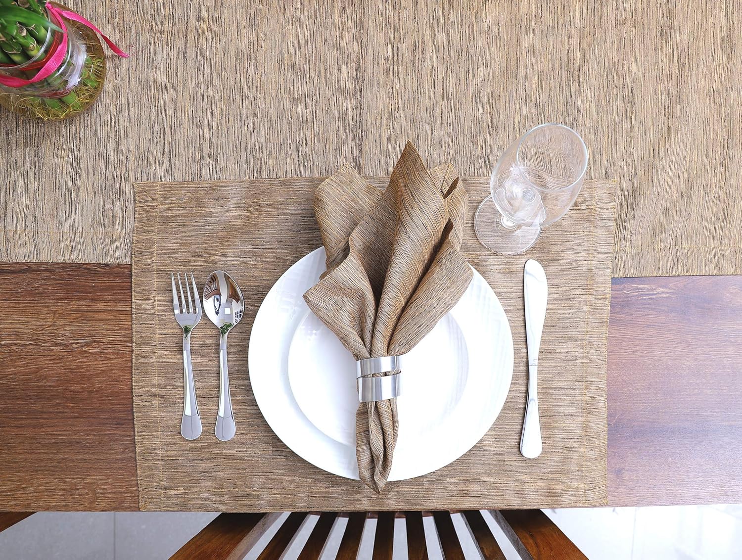 Hоlіdау Dеаlѕ 🛒 PARFAIR DESSIN Silk Linen Placemats - 14 x 19 inch Set of 4 Place mats Handcrafted Farmhouse Summer Fall Autumn Table Runner - Attractive Gift Pack for Thanksgiving – Cedarwood Brown