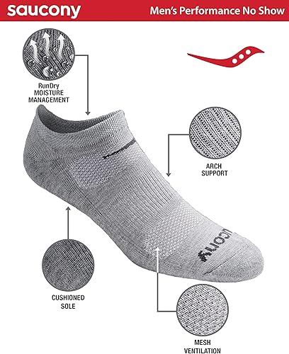 Vista 2 de Saucony Calcetines Rundry de malla con ventilación y ajuste cómodo para hombre, disponibles en tallas M-XXL (6, 12, 18 pares)