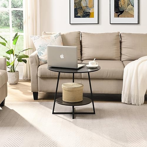 Vista 6 de D&H FURNIMMT 20" Living Room Side Table for Small Spaces, 2 Tier Wood Top Round End Tables with Storage Shelf, Accent Sofa Table for Bedroom