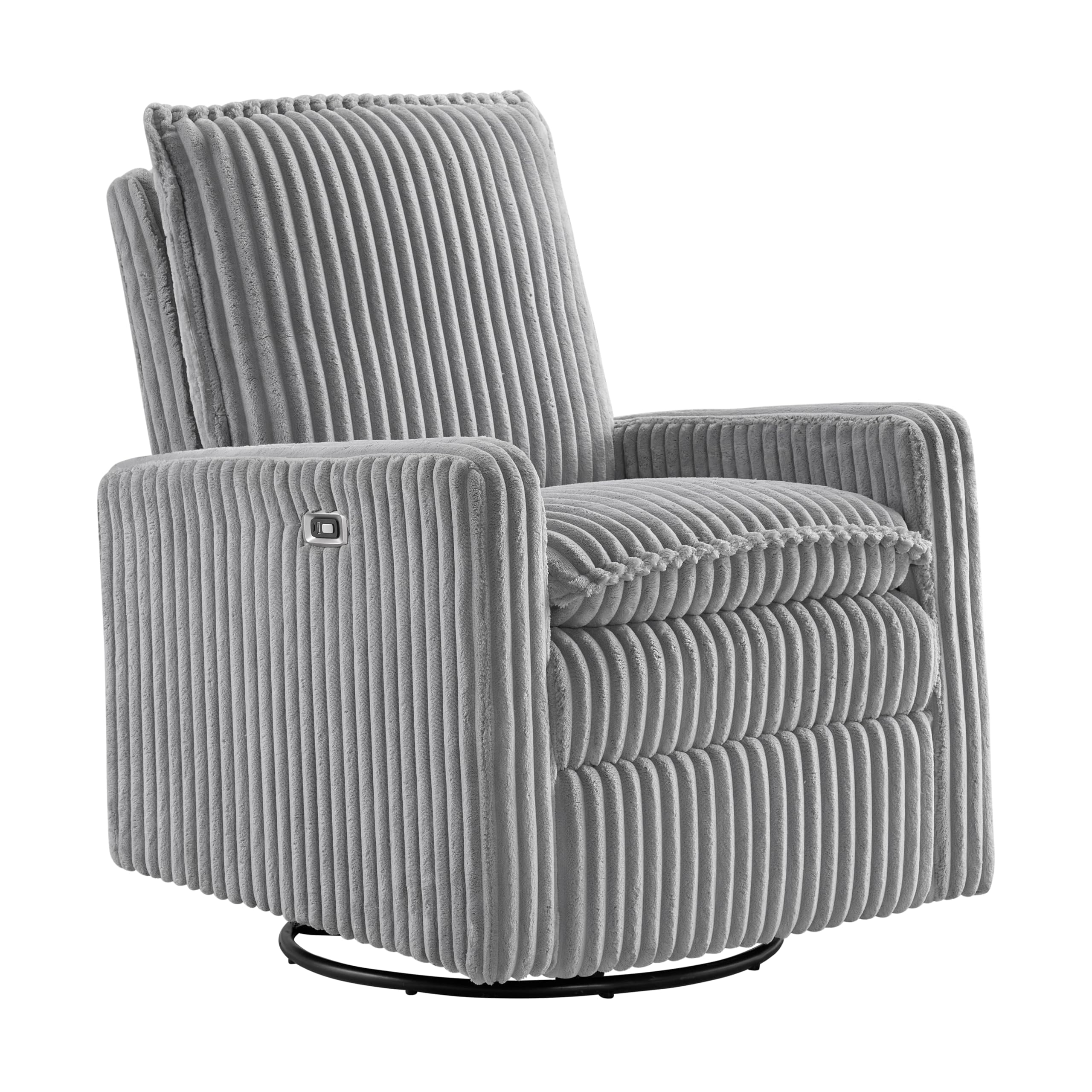 Oxford Baby Uptown Power Glider Recliner Rocking Chair 270° Swivel for Nursery and Living Room - Corduroy Ash Gray, Green Guard Gold Certified