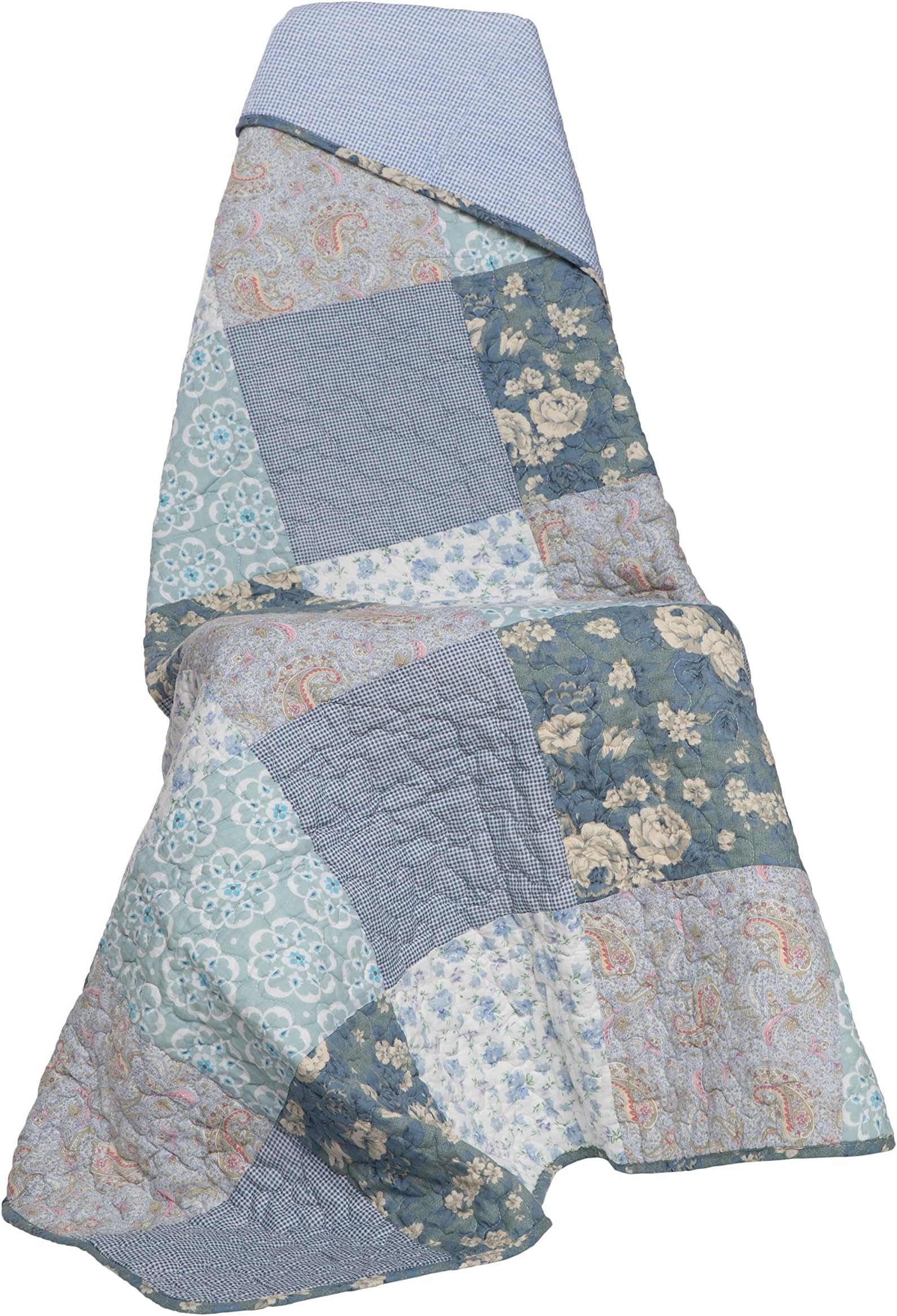 SLPR Wildflowers Cotton Real Patchwork Quilted Throw (127cm x 152cm) |Home Chic Multicolor Decorative Lap Throw Quilt for Bed Couch Sofa