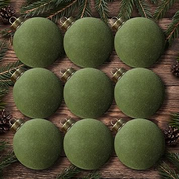 Green 9 Pack Velvet Ornaments for Christmas Tree Decorations - Xmas Ball Ornament for Indoor Holiday Decor - Shatterproof Christmas Bulbs Ornaments, 80mm 3.15inch
