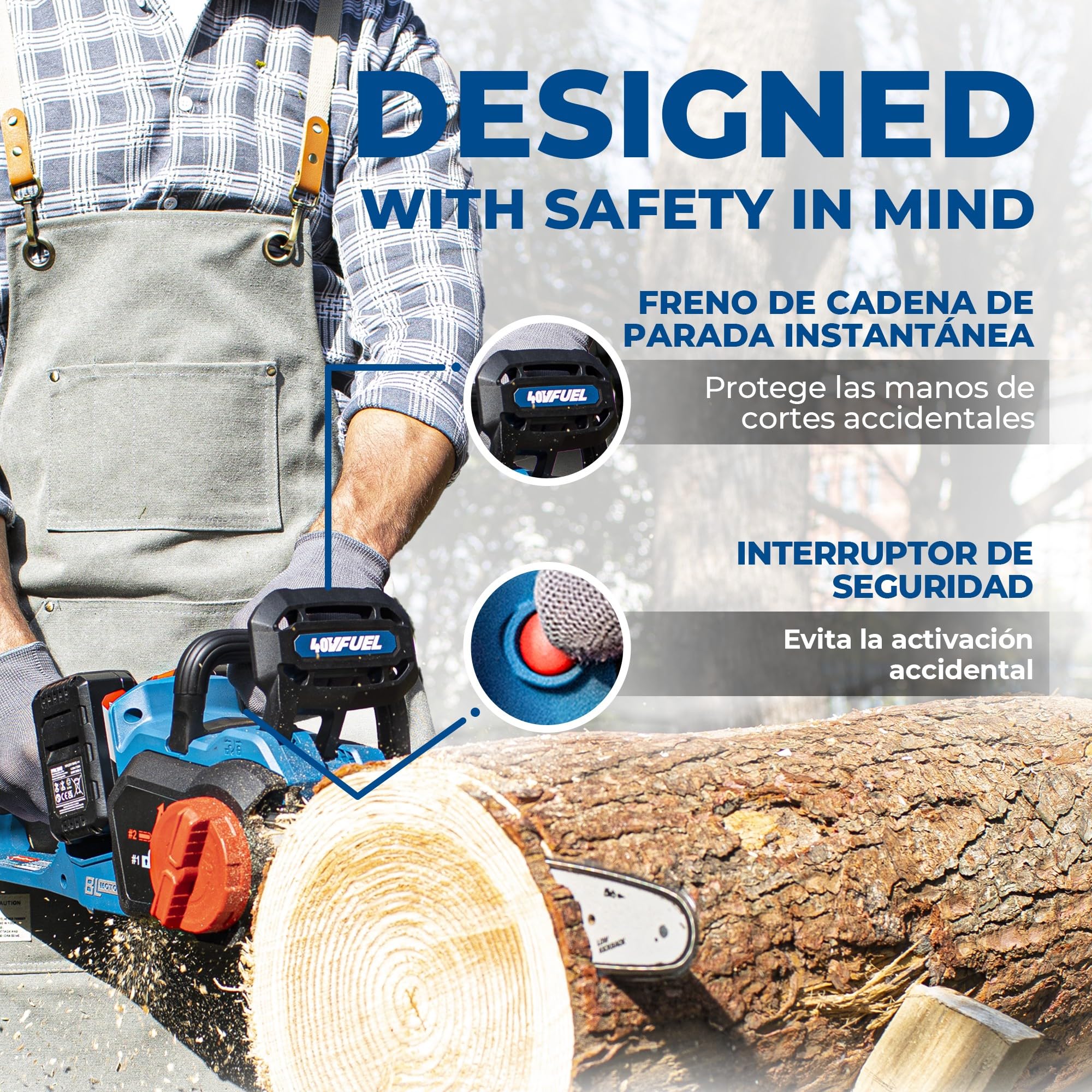 DongCheng Motosierra inalámbrica 40V, Motosierra con batería de 38 cm de longitud de corte, Motor sin escobillas 14 m/s de velocidad de corte, Motosierra con batería con 2x4.0Ah de batería y cargador