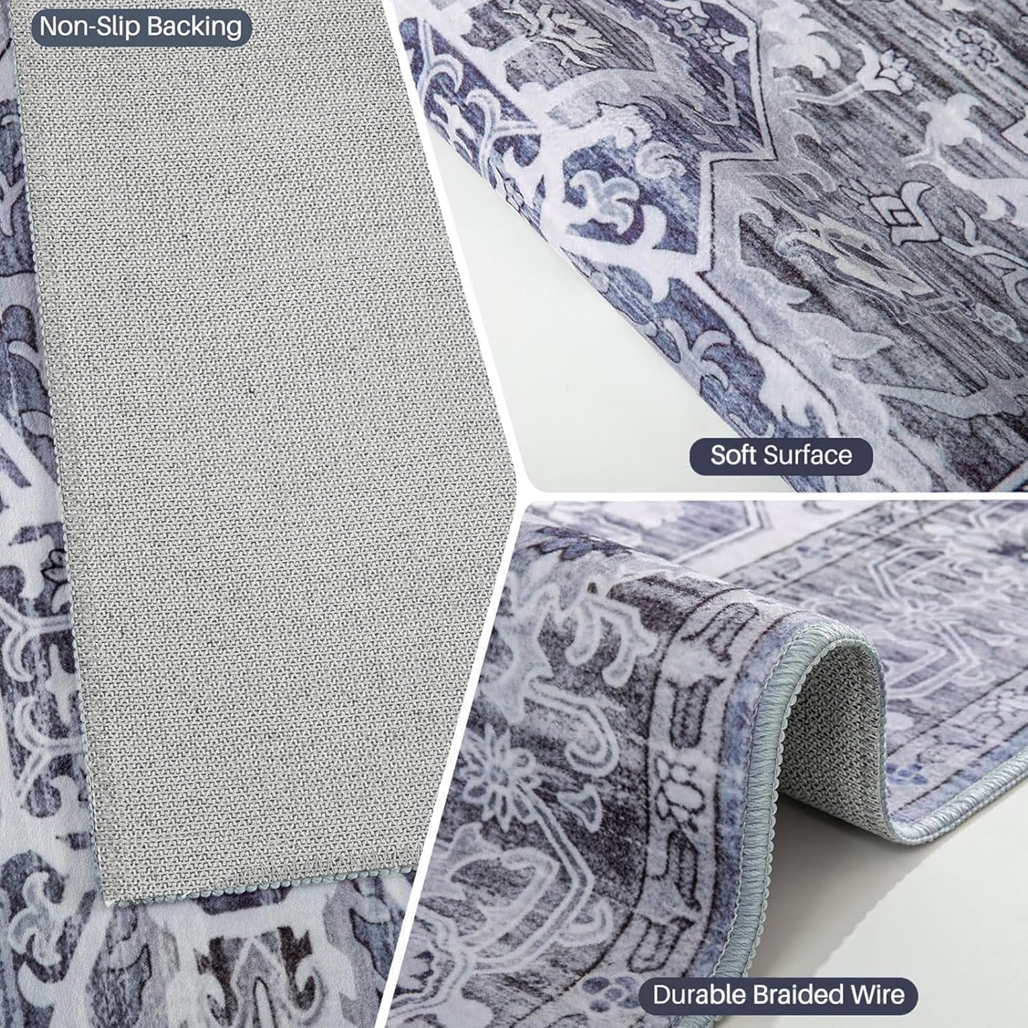 Maxsoft Large Area Rugs for Living Room Bedroom, 5x7 Gray Blue Washable Rug with Rubber Backing, Non-Slip and Stain Resistant Soft Throw Indoor Carpet for Dining Room Office Kitchen Dorm Home Decor
