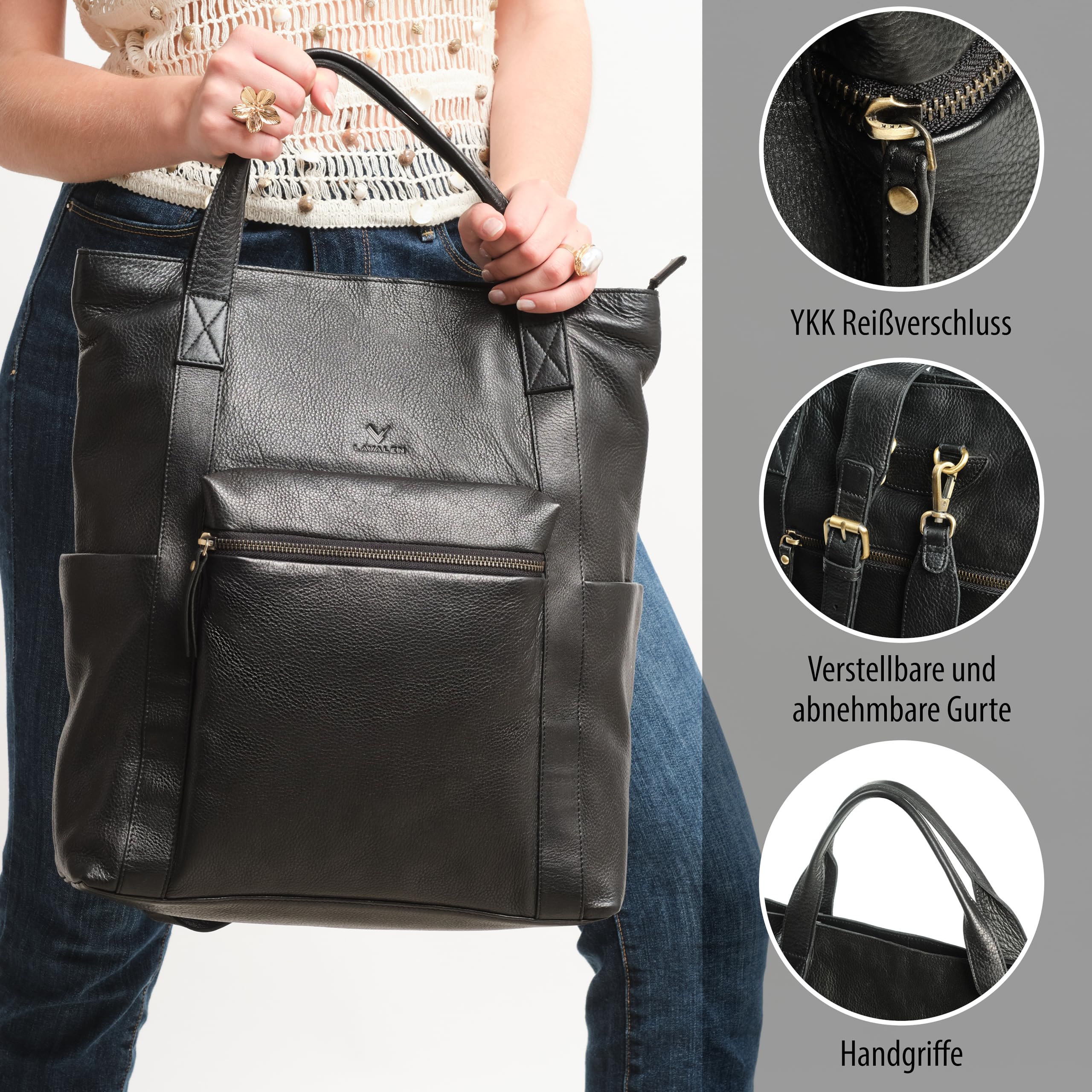 Lederrucksack Damen Herren Groß Rucksack Damen mädchen Laptopfach
