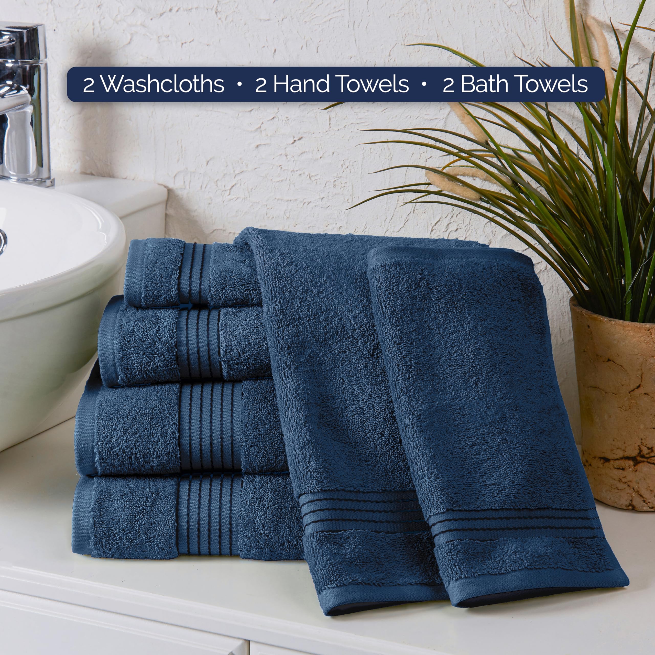 Elegant Comfort Set di 6 asciugamani in cotone di alta qualità, include 2 salviette, 2 asciugamani per le mani e 2 teli da bagno, 100% cotone turco, asciugamani altamente assorbenti e super morbidi,