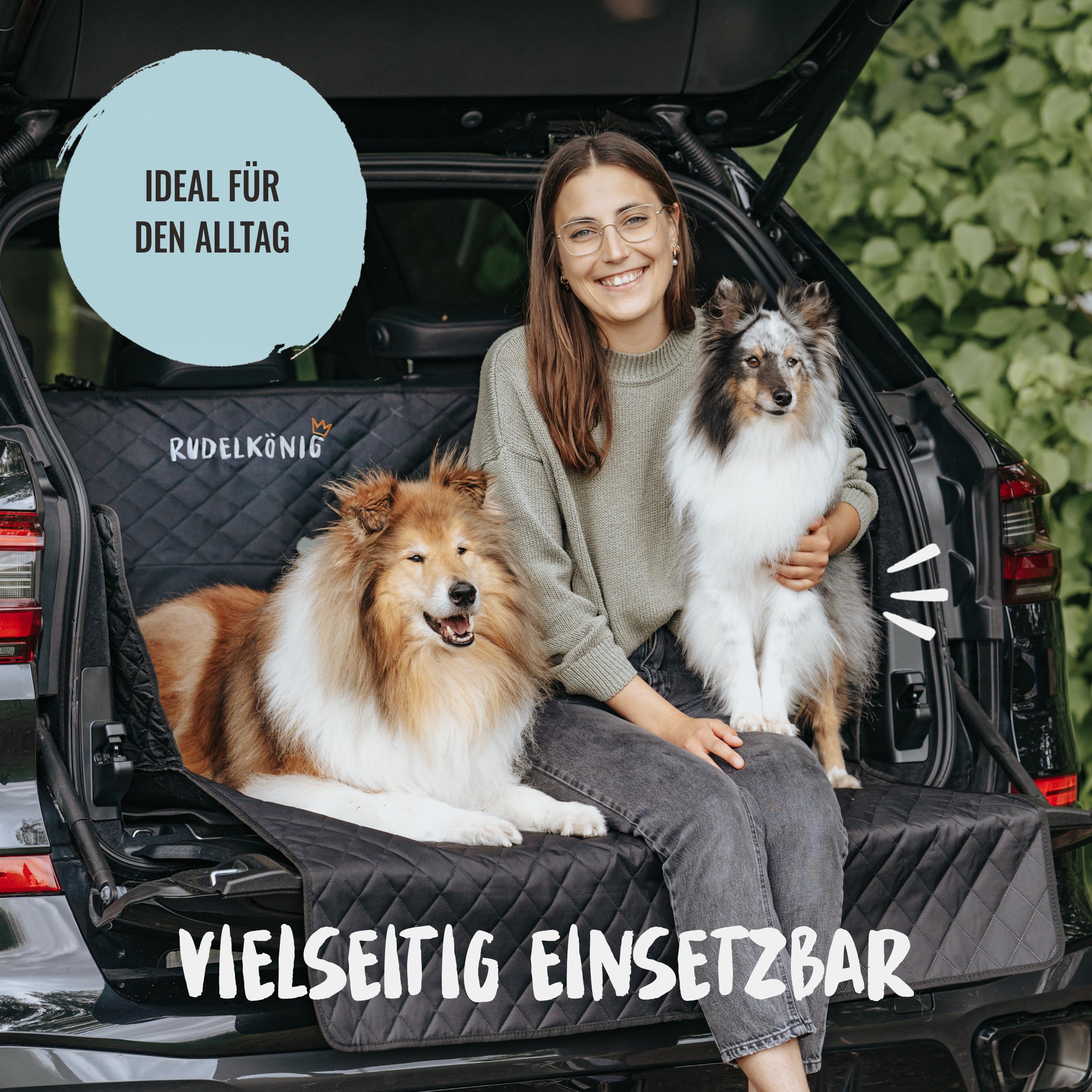 Rudelkönig Kofferraumschutz Hund mit Ladekantenschutz - Wasserabweisend & Kratzfest - Gesteppte Auto Hundedecke mit Tasche - Universale Kofferraum Schutzmatte für Hunde