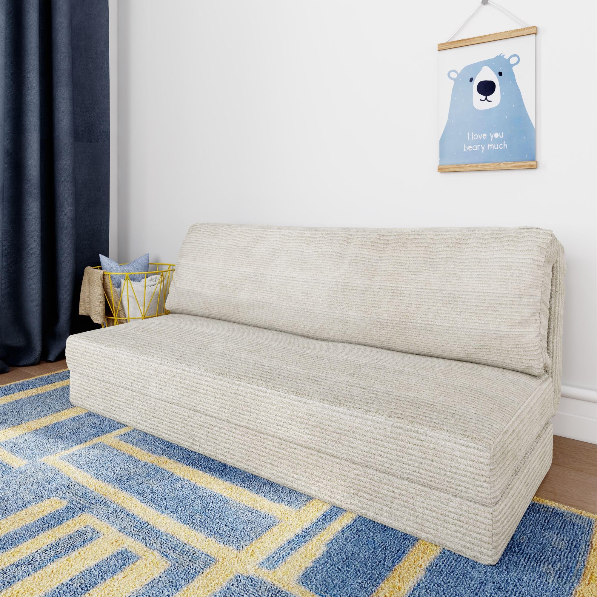 Max & Lily Fold 'n Fun Chair, Convertible Folding Sofa Bed Couch, Plush Fabric, Folding Sleeper Chair for Under Lofted Bunk Bed, Large Couch Size,