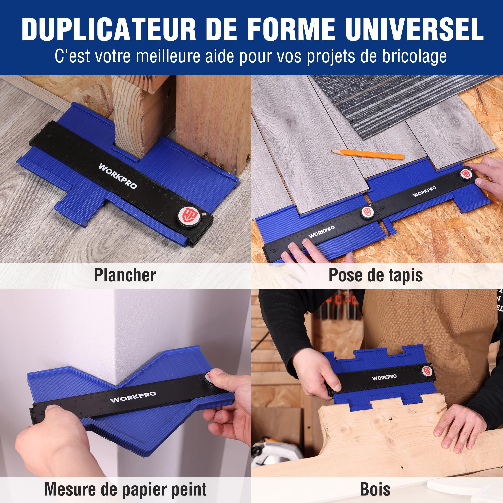 WORKPRO Jauge de Contour Connectable 25+25 cm, Duplicateur de Profil avec Verrouillage, Copie Précise des Formes Irrégulières, Outil de Traçage pour Menuiserie, Parquet, Moquette et Carrelage