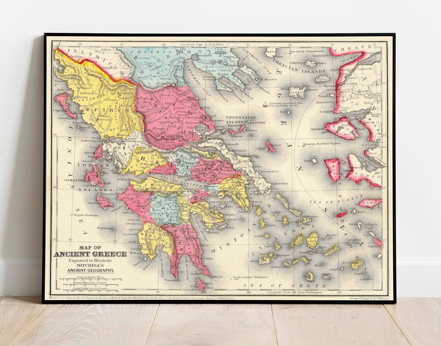 Historic Map : Map of Ancient Greece. Engraved to illustrate Mitchell's Ancient Geography. Drawn & Engraved by J.H. Young, 1875 Classical Atlas - Vintage Wall Art - 55in x 44in 55"L x 44"W