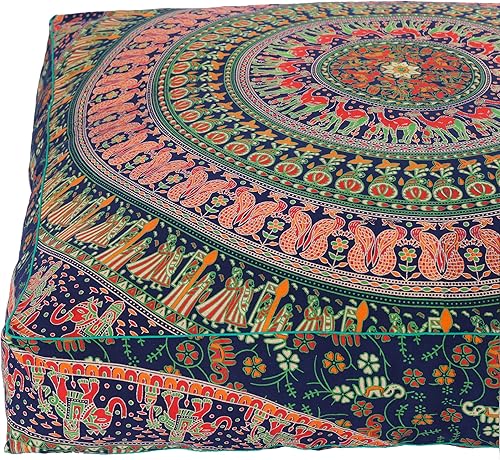 Miniatura 2 de Popular Handicrafts Funda de cojín para suelo  Mandala hippie cuadrado otomano elefante indio camello funda de cojín de algodón de gran tamaño con