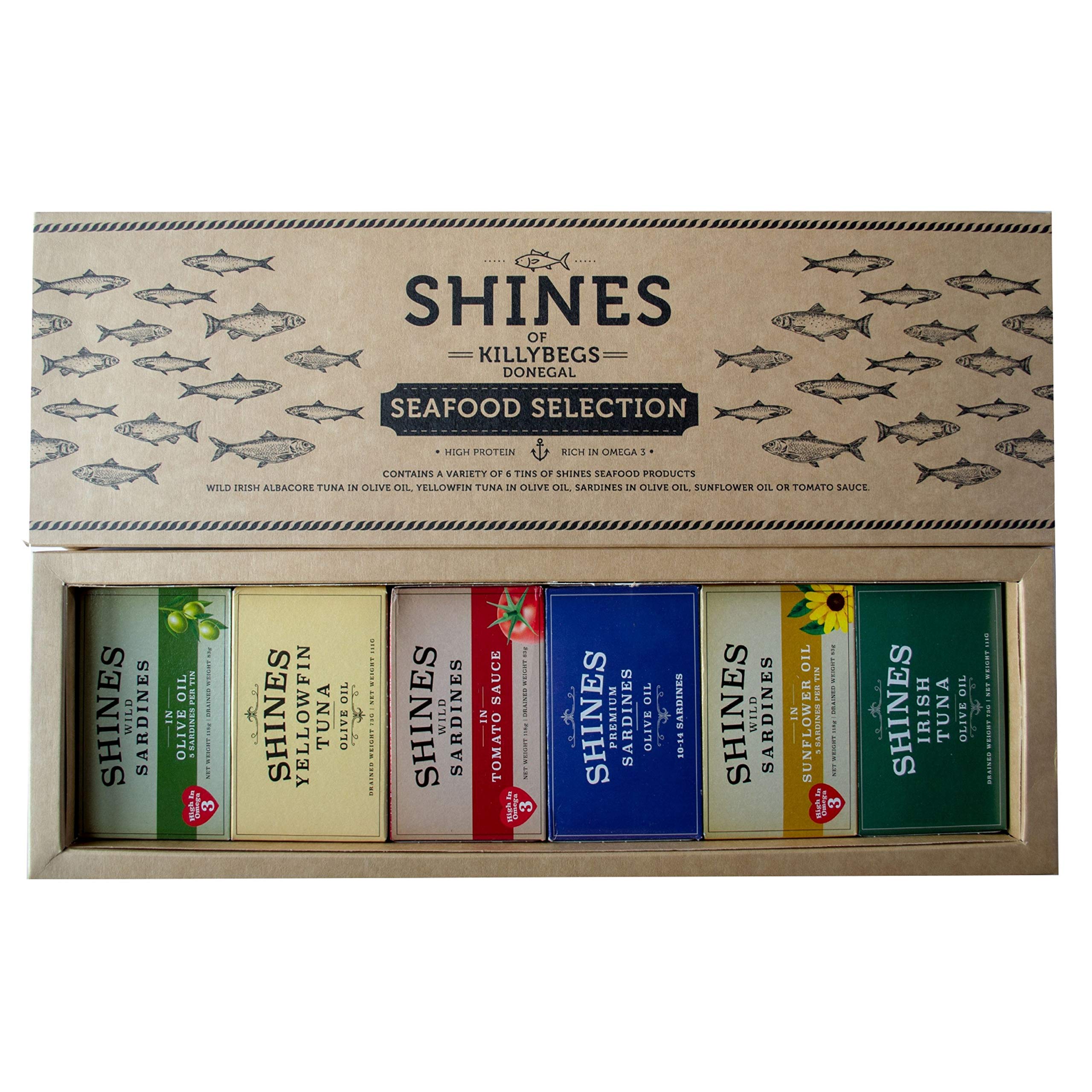 Buy Shines Tinned Sardines & Tuna Gift Set 6 x 111g cans in a Fish