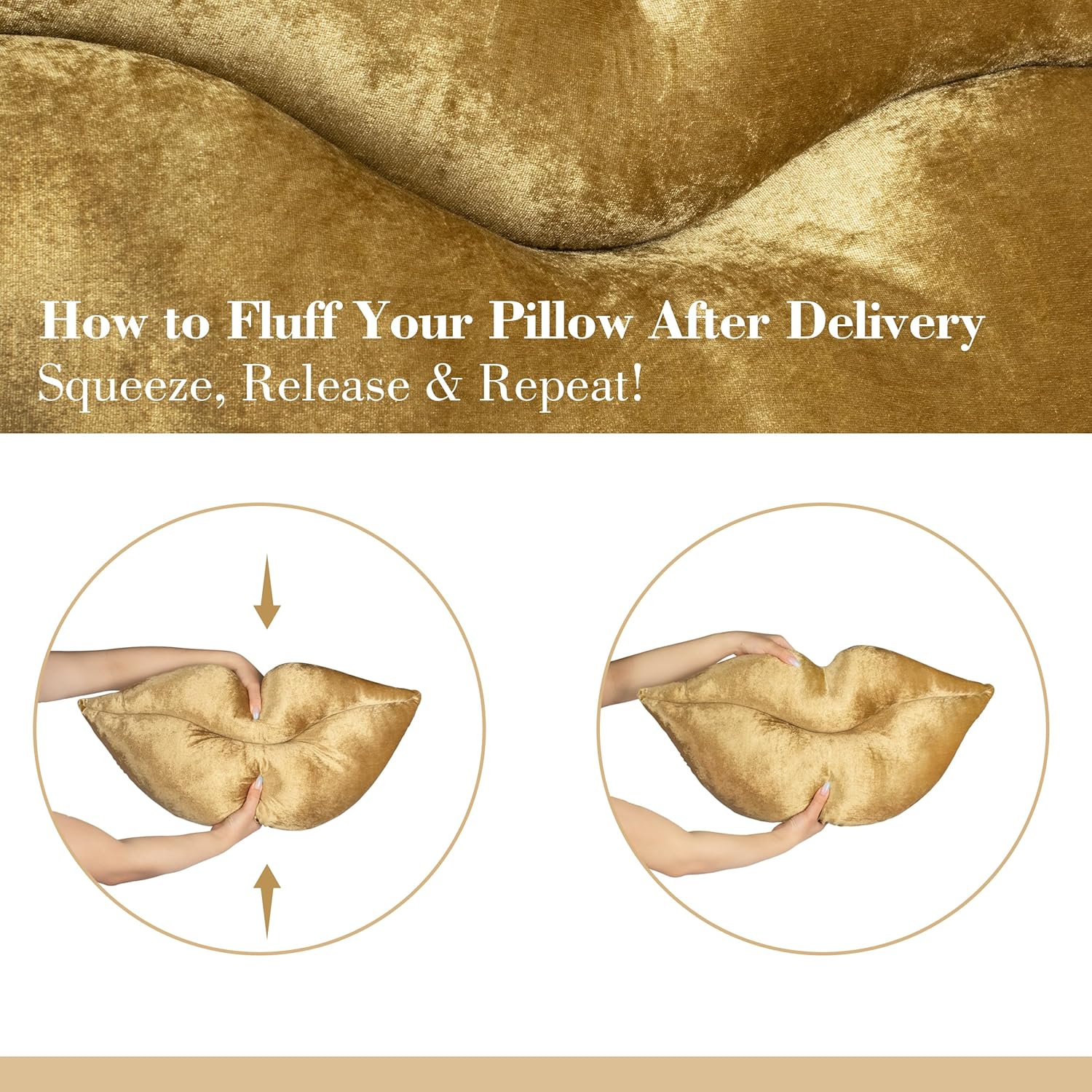 AELS 3D Large Lips Throw Pillows Smooth Soft Velvet Decorative Throw Pillows Love Pillows Cute Pillow Set of 2 for Couch Sofa Bed Living Room Bedroom, Gold