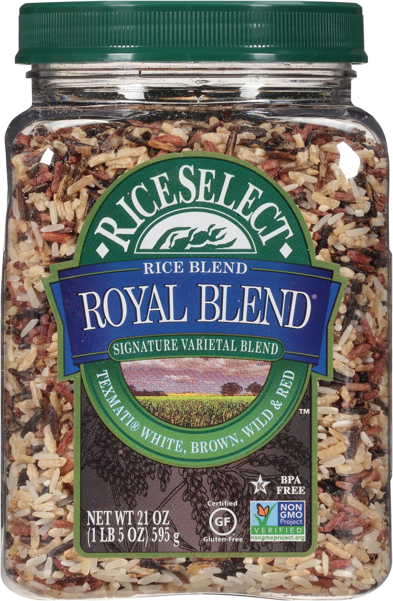 RiceSelect Royal Blend, Blend Of Texmati White, Brown, Red, And Wild Rice, Premium Gluten Free Rice, Non-GMO, 21 Ounce Jar