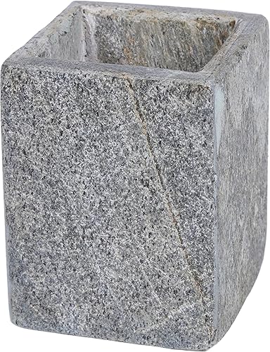 Creative Home Soporte cuadrado para cepillos de dientes de piedra de pizarra natural, soporte para cepillos de maquillaje, organizador de encimera