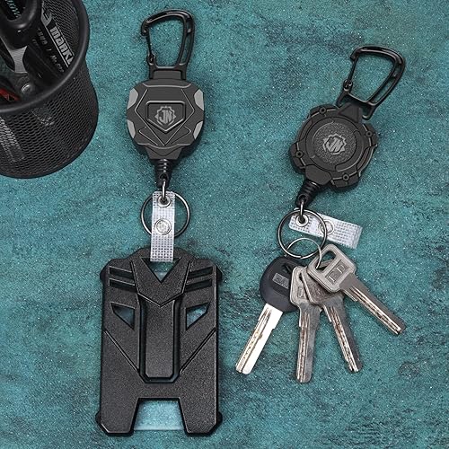 Miniatura 3 de Portatarjetas retráctil, llavero retráctil resistente con mosquetón de aleación de zinc, soporte para tarjetas de identificación táctica, cable de