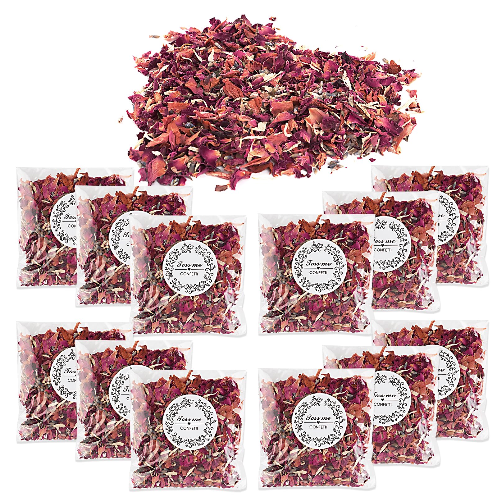 NVIYAM 12 Paquetes Petalos de Rosa para Bodas Confeti de Pétalos Paquetes de Confeti de Boda Natural Biodegradable Petalos Boda Paquetes Confeti Boda Natural Pétalos Flores Secas para Boda Decoració