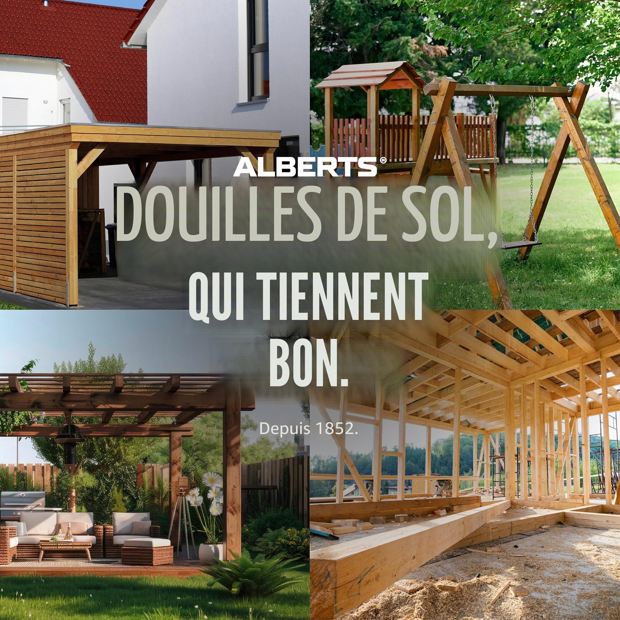 Alberts 212278 Ancre de poteau en L pour poteau en bois carrés | à visser | galvanisée à chaud | hauteur totale 470 mm | largeur 95 mm