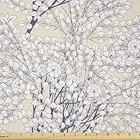 Vista 32 de Ambesonne The Yard, tela de jirafa estilo de dibujos animados que caminan entre árboles pequeños sobre fondo grunge, tema de sabana, tela de punto