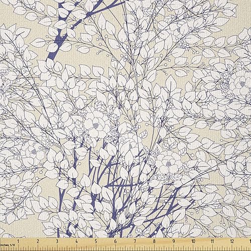 Miniatura 32 de Ambesonne The Yard, tela de jirafa estilo de dibujos animados que caminan entre árboles pequeños sobre fondo grunge, tema de sabana, tela de punto