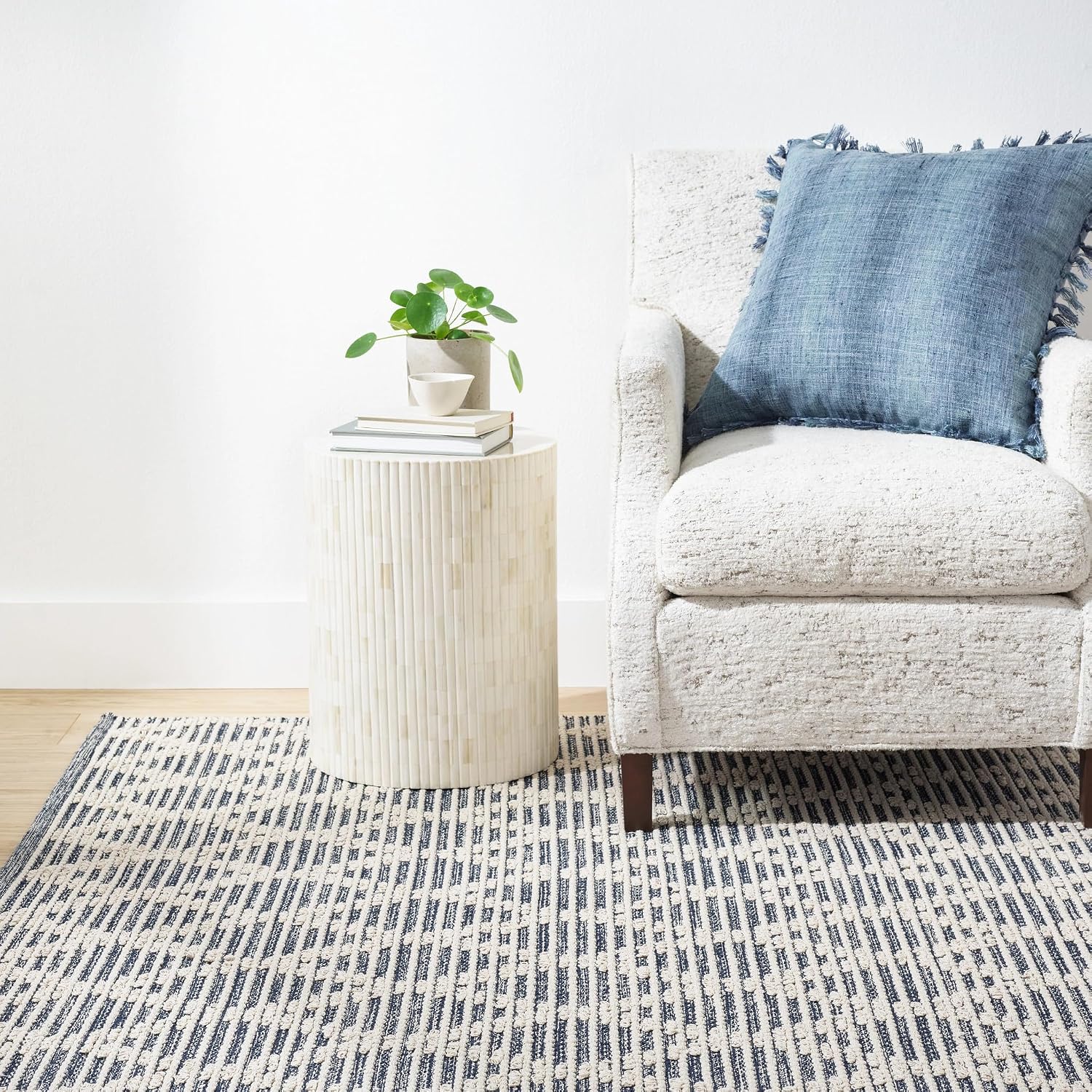 Home Conservatory Textured Diamond Blue/Ivory Handwoven Cotton 4 X 6 Feet, Blue/Ivory Geometric Pattern