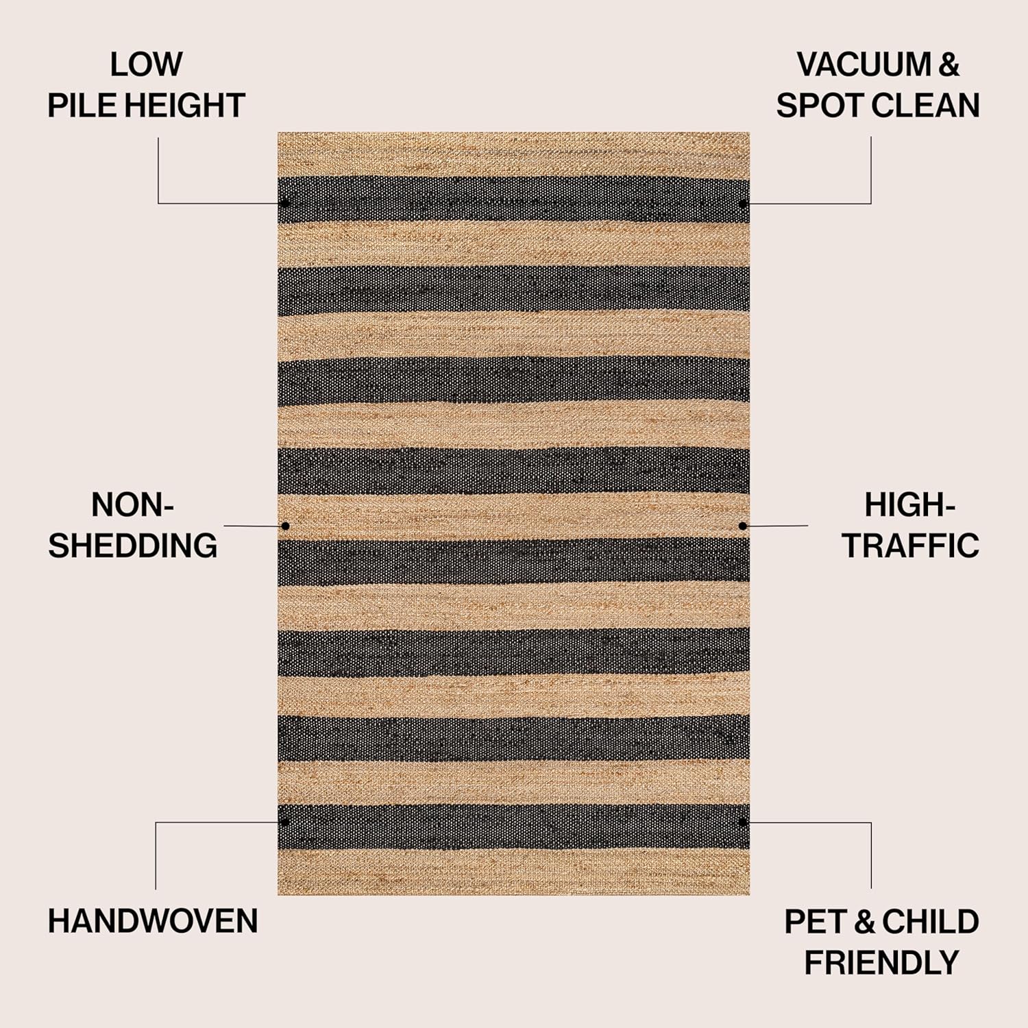 JONATHAN Y Jayden Woven Jute Stripe Natural/Black Indoor Area Rug, 3x5, Rustic, Farmhouse, Traditional, Lodge, Easy-Cleaning for Living Room, Bedroom, Kitchen, Non-Shedding (NRF202B-3)