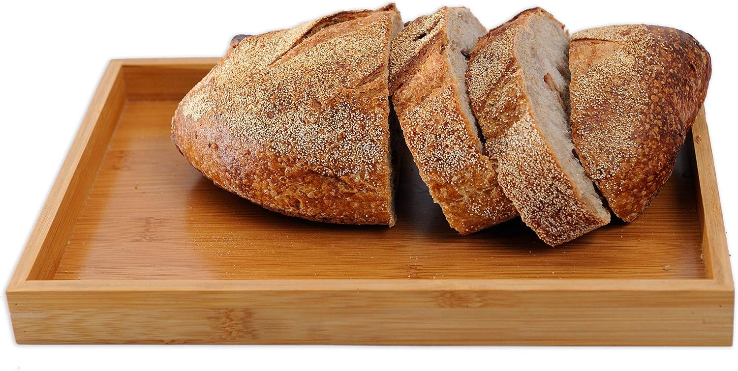 GloBamboo Bamboo Bread Slicer with Cutting Board For Homemade Bread, Adjustable, Compact, Foldable and Customizable Loaf/Cakes/Bagel Slicer, 3 Slice Sizes with Serving and Crumb Catcher Tray