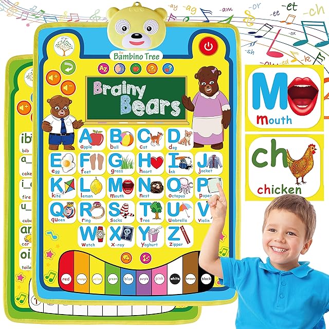 The Bambino Tree Learn to Read Electronic Alphabet Poster - ABC Letters Phonics Sound Chart - Educational Toy for 3-6 year olds - Double Sided Talking Wall Mat