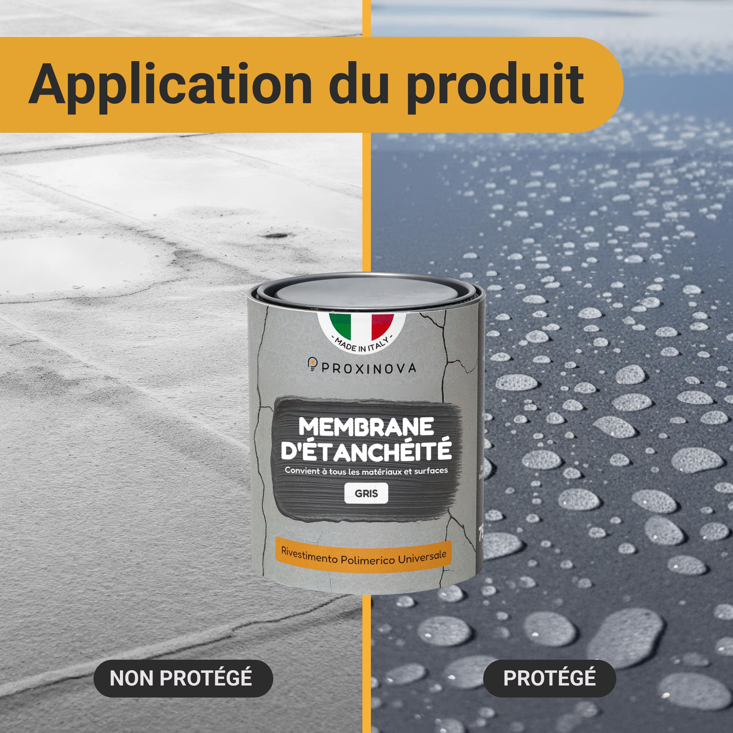 Produit Étanchéité Scellant Imperméable Liquide Gris 1500 ml PROXINOVA Résine Universelle pour Toitures, Murs Extérieurs, Cheminées, Gouttières, Résistante UV, Répare Fuites, Facile à Appliquer