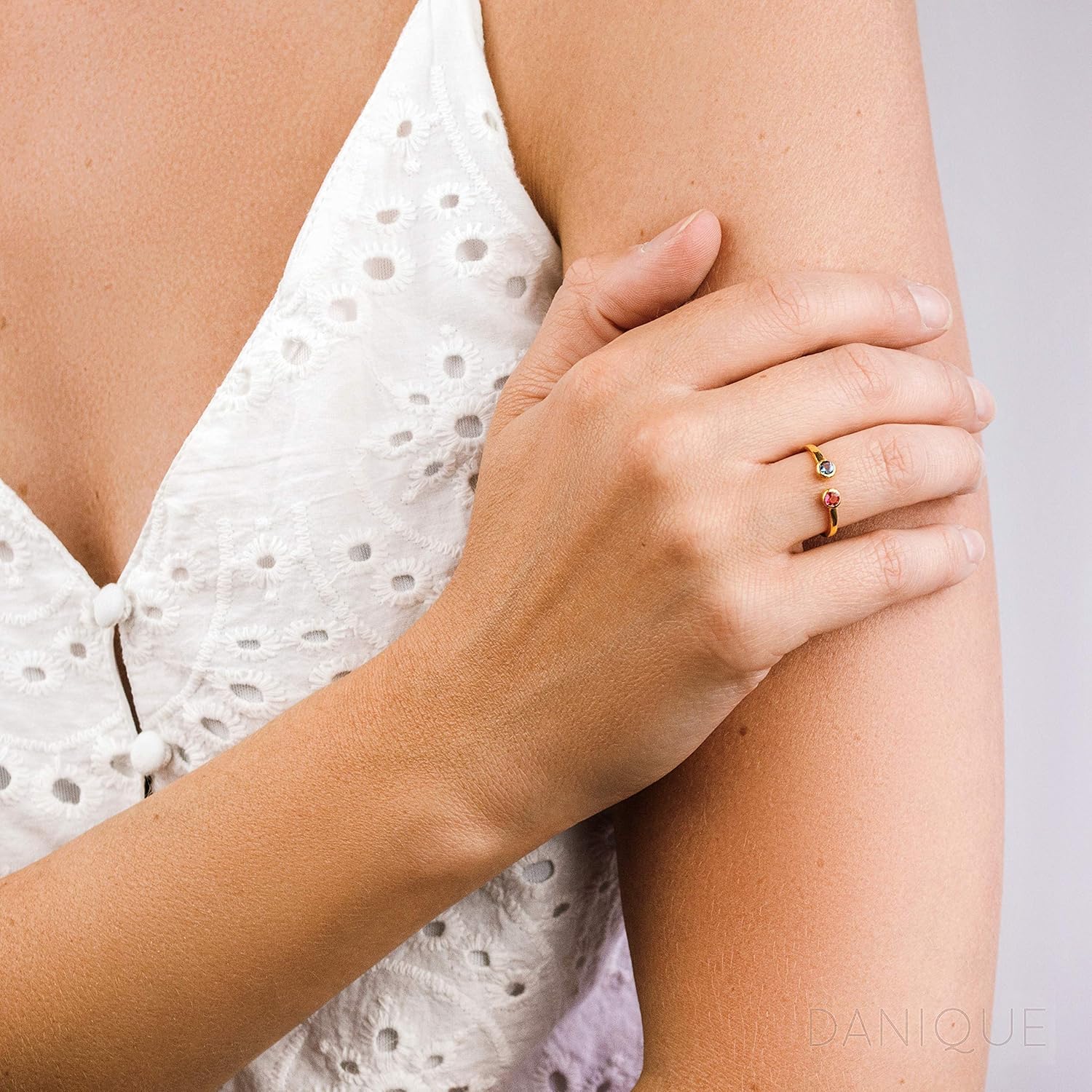 Dainty Multiple Birthstone Adjustable Ring, Mother & Childrens Birthstones Ring (2 Small Birthstones)