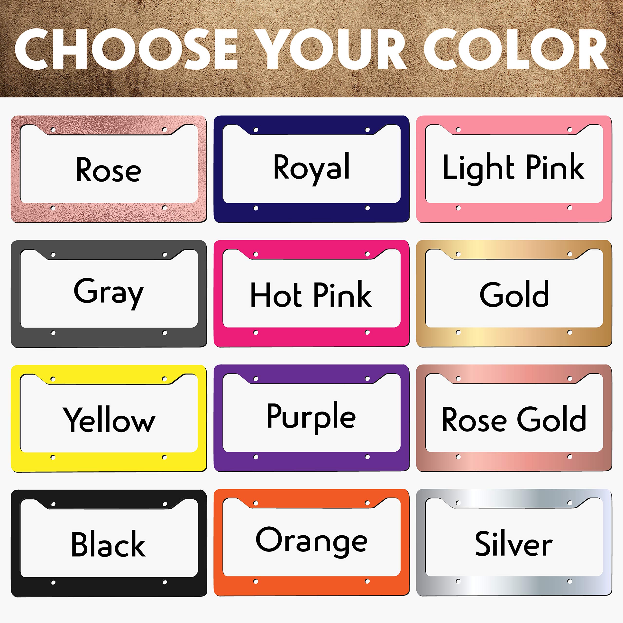 Custom License Plate Frame - Personalized License Plate Frame Covers with Custom Text & Pattern - Aluminum Metal Frames