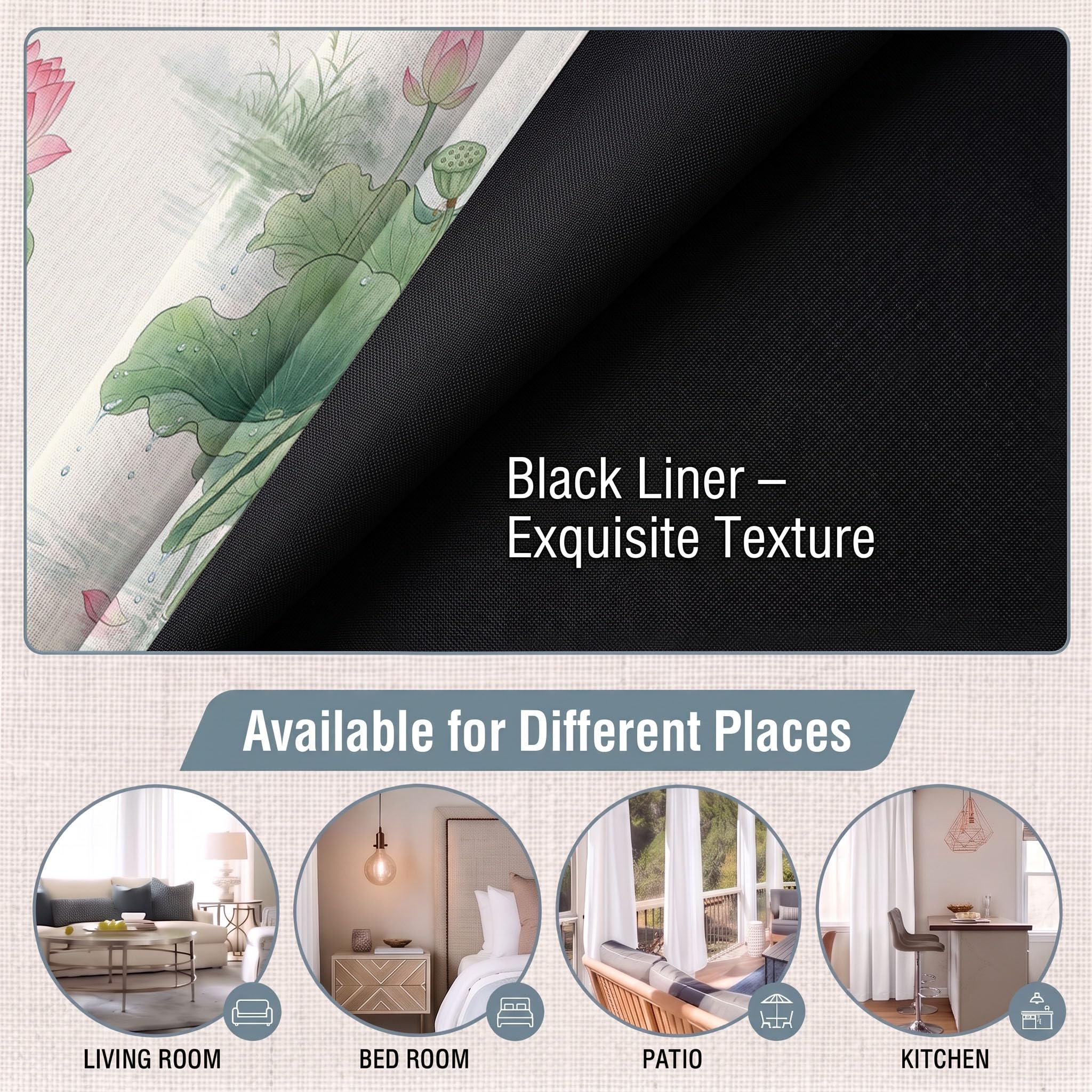 Cortinas Opacas De Paisaje De Loto Chino Plantas Frescas En Acuarela | Juego De 2 Unidades, Cortinas Opacas con Ojales, Blanco, Aislamiento Térmico para Salón Dormitorio, 140Anx240Al Cm