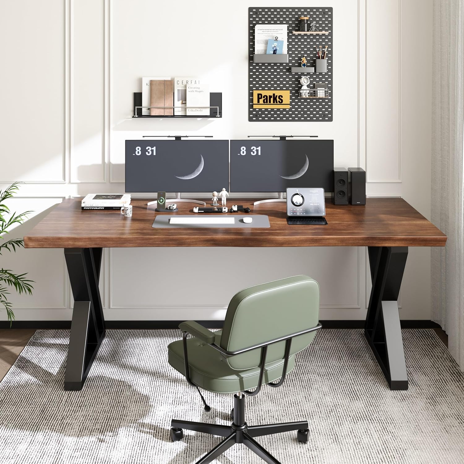 Solid Wood Desk 71 Inches, Live Edge Wooden Home Office Computer Desk Metal Frame Modern Simple Design Executive Real Wood Desk for Writing Study Dining Gaming