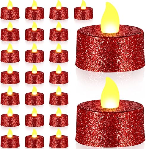 Mudder Paquete de 24 velas de té con purpurina que funcionan con pilas velas LED sin llama velas parpadeantes con luz amarilla cálida para